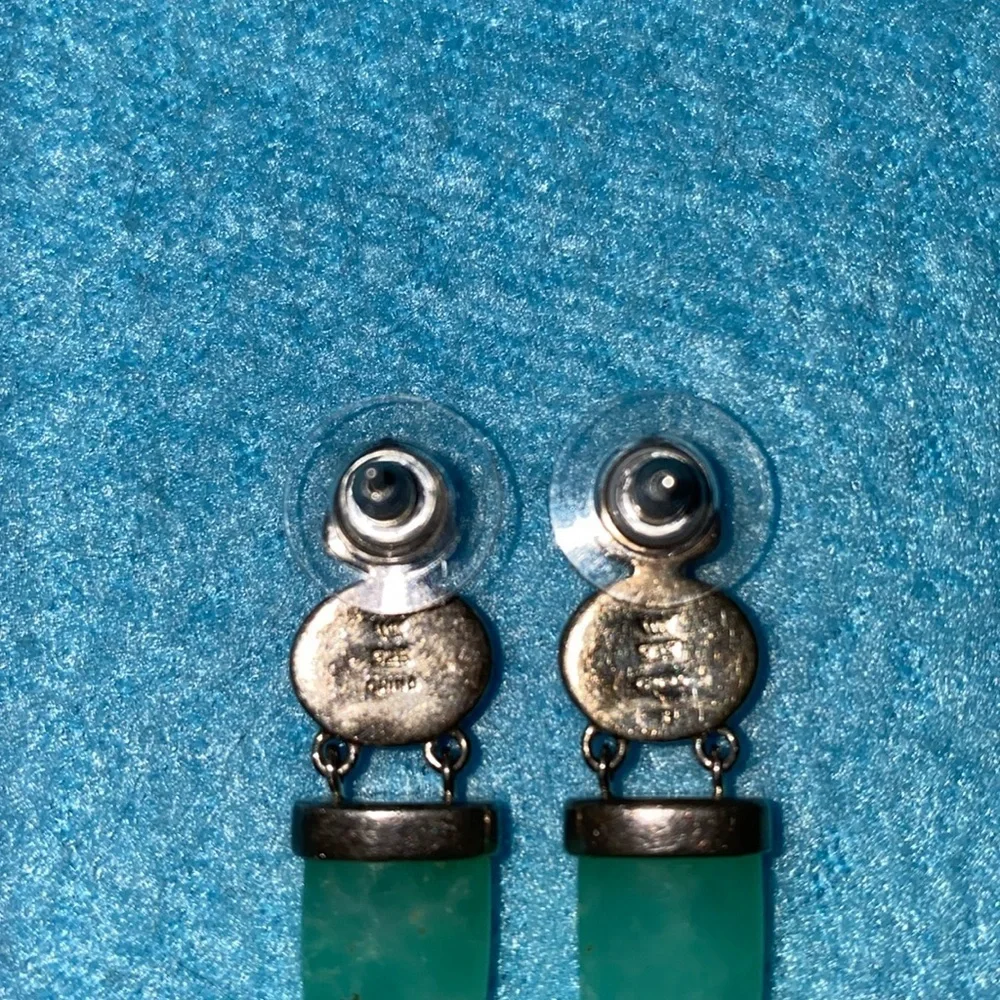 WHITNEY KELLY Jadeite lapis agate pierced earrings .925 sterling silver vintage